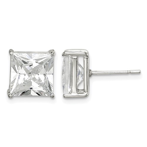 Sterling Silver 9mm Square CZ Basket Set Stud Earrings