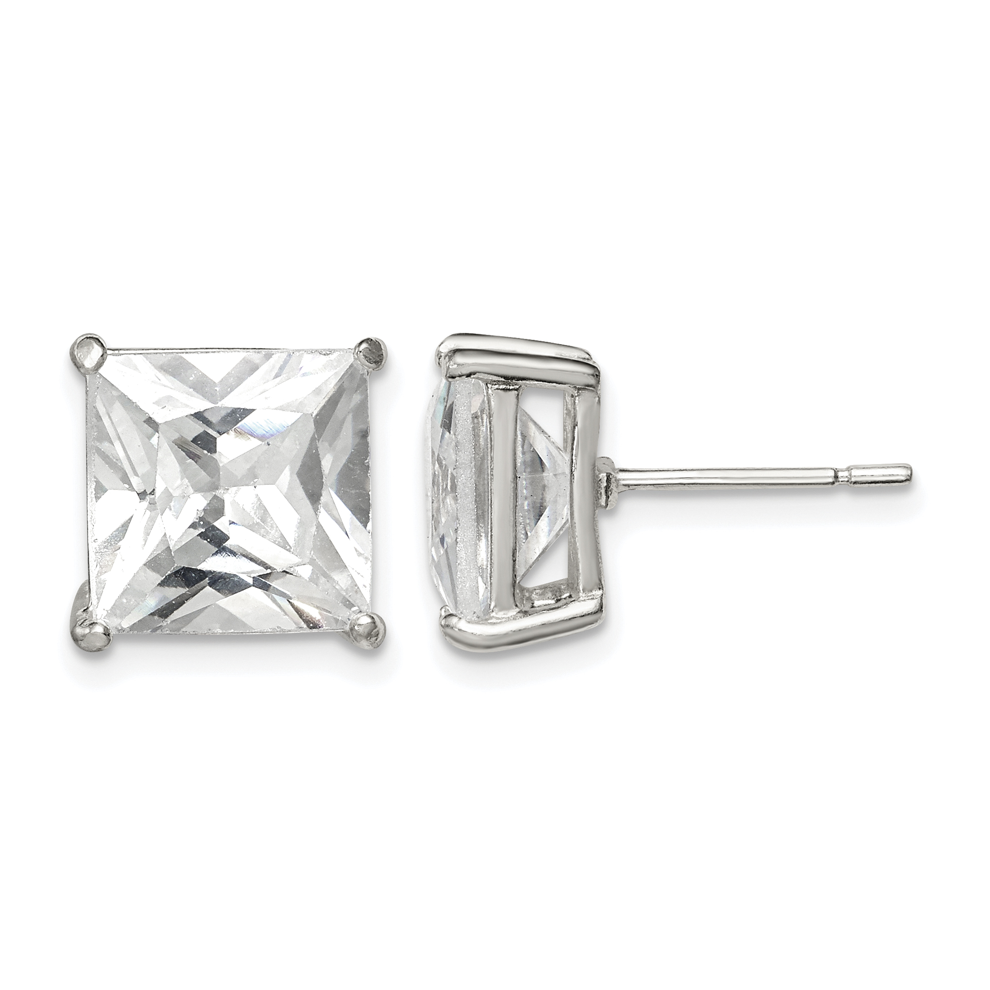 Sterling Silver 10mm Square CZ Basket Set Stud Earrings (QE7510)