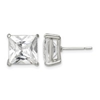 Sterling Silver 10mm Square CZ Basket Set Stud Earrings view 1