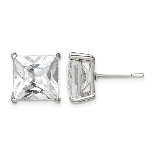 Sterling Silver 10mm Square CZ Basket Set Stud Earrings