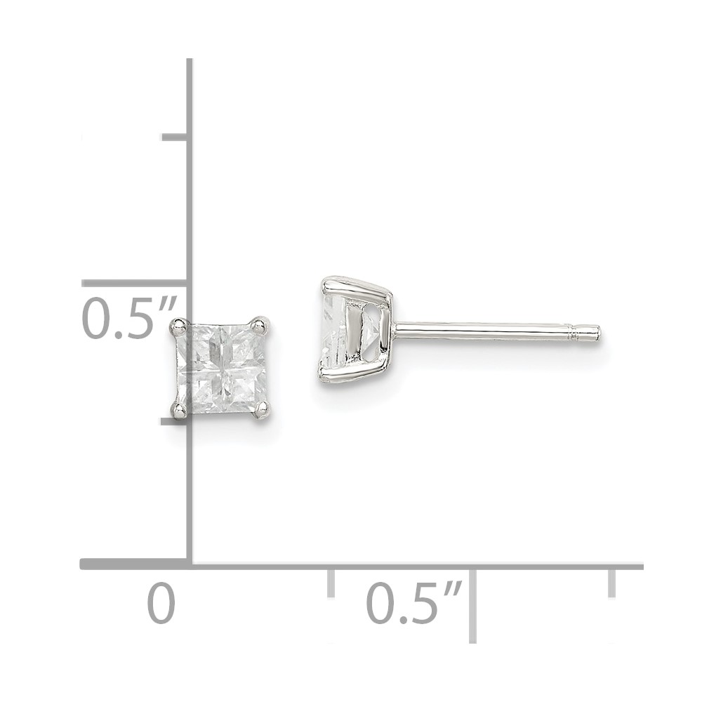 Sterling Silver 4mm Square Cross-cut CZ Basket Set Stud Earrings (QE7517)