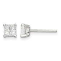 Sterling Silver 4mm Square Cross-cut CZ Basket Set Stud Earrings view 1