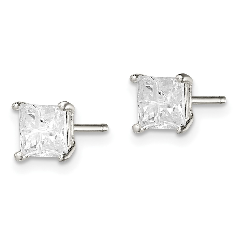 Sterling Silver 5mm Square Cross-cut CZ Basket Set Stud Earrings (QE7518)