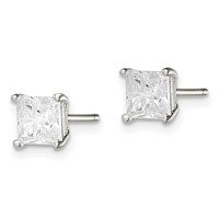 Sterling Silver 5mm Square Cross-cut CZ Basket Set Stud Earrings view 2