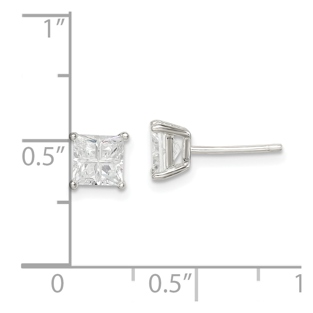 Sterling Silver 5mm Square Cross-cut CZ Basket Set Stud Earrings (QE7518)