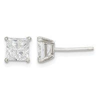 Sterling Silver 5mm Square Cross-cut CZ Basket Set Stud Earrings view 1