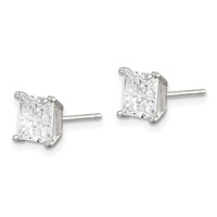 Sterling Silver 6mm Square Cross-cut CZ Basket Set Stud Earrings view 2