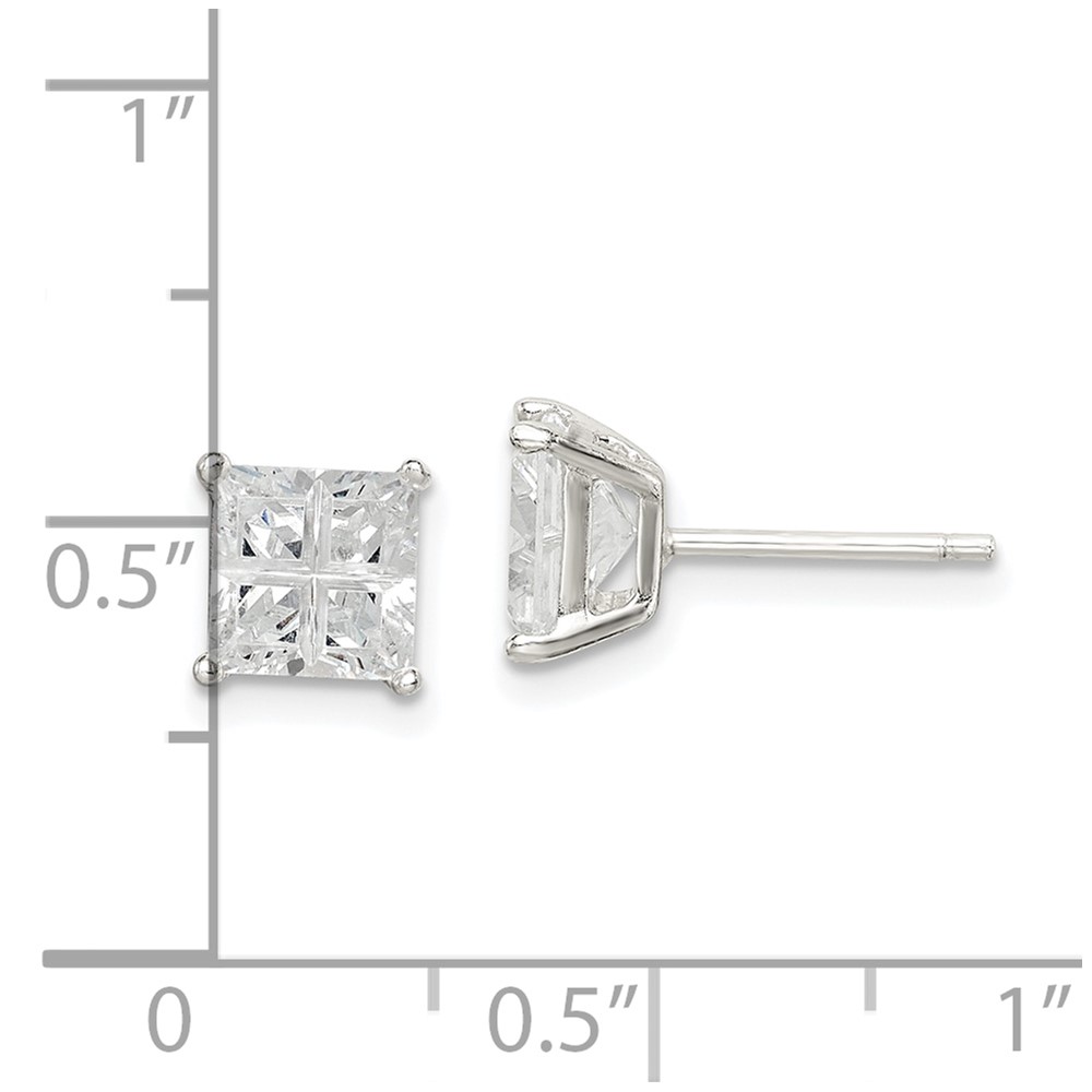 Sterling Silver 6mm Square Cross-cut CZ Basket Set Stud Earrings (QE7519)