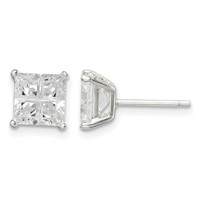 Sterling Silver 6mm Square Cross-cut CZ Basket Set Stud Earrings view 1