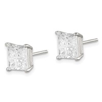 Sterling Silver 7mm Square Cross-cut CZ Basket Set Stud Earrings view 2