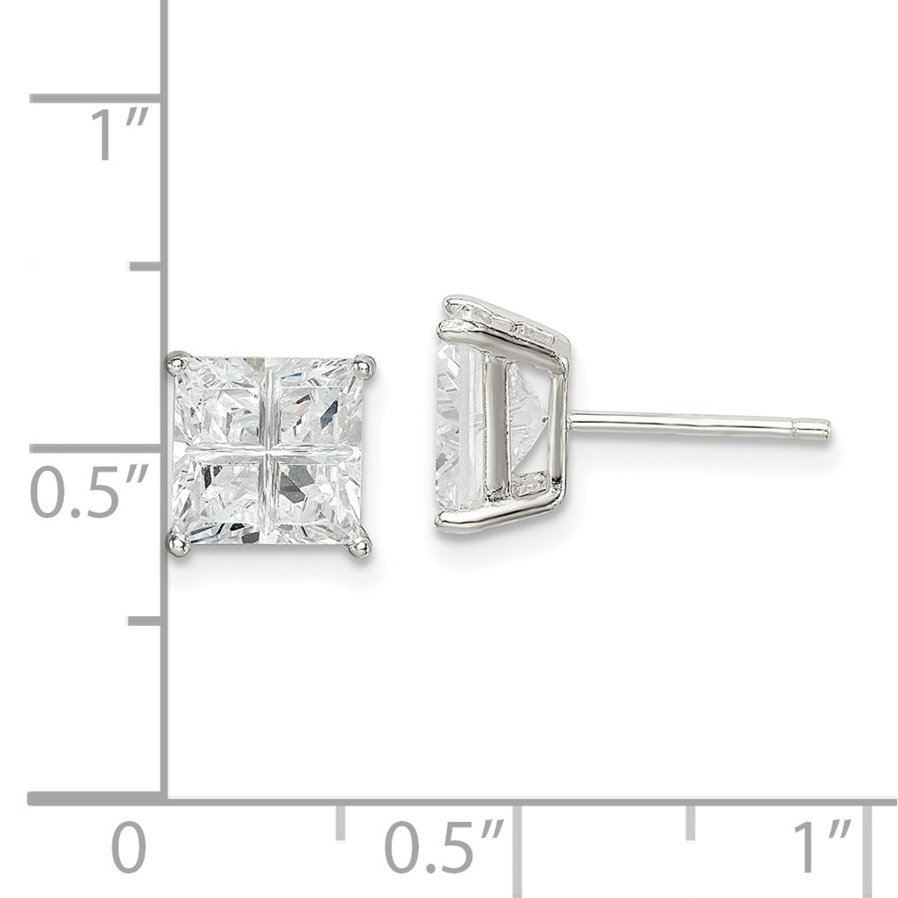 Sterling Silver 7mm Square Cross-cut CZ Basket Set Stud Earrings (QE7520)