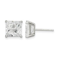 Sterling Silver 7mm Square Cross-cut CZ Basket Set Stud Earrings view 1