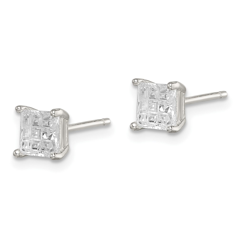 Sterling Silver 5mm Square Laser-cut CZ Basket Set Stud Earrings (QE7529)