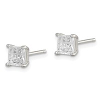 Sterling Silver 5mm Square Laser-cut CZ Basket Set Stud Earrings view 2