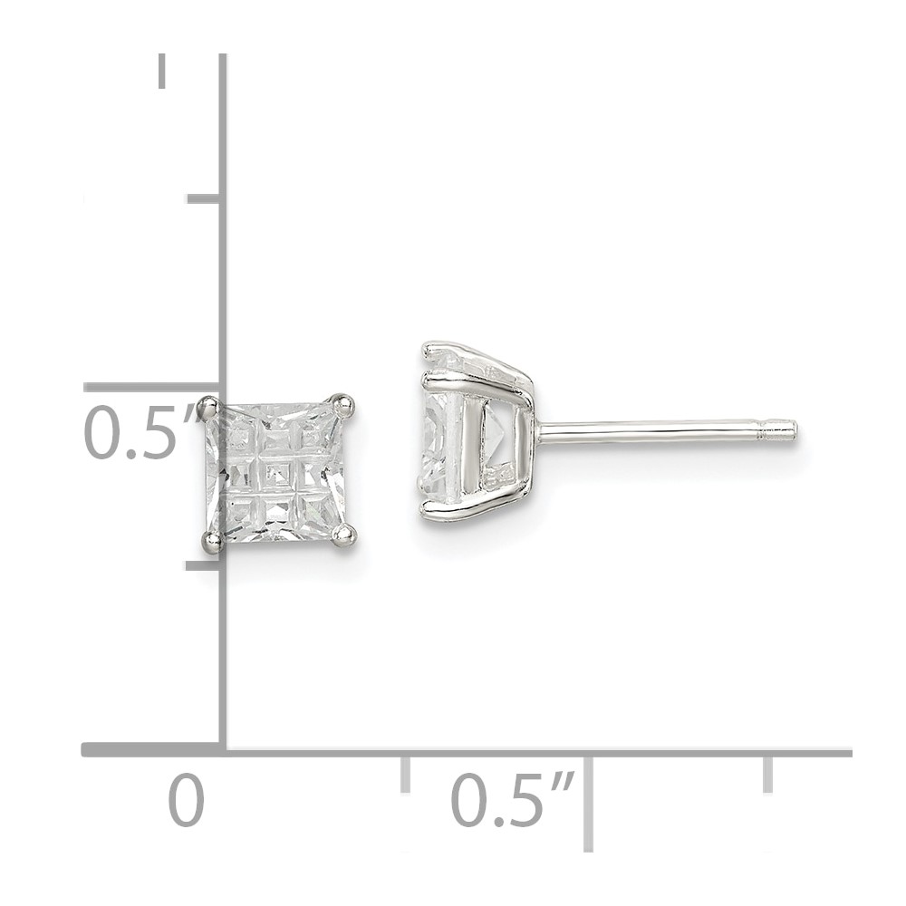 Sterling Silver 5mm Square Laser-cut CZ Basket Set Stud Earrings (QE7529)