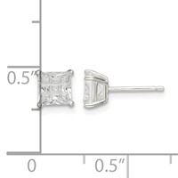 Sterling Silver 5mm Square Laser-cut CZ Basket Set Stud Earrings view 4