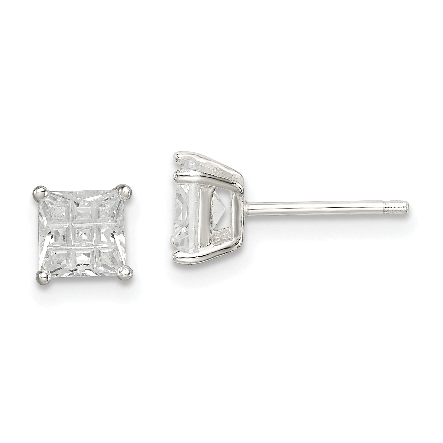 Sterling Silver 5mm Square Laser-cut CZ Basket Set Stud Earrings (QE7529)