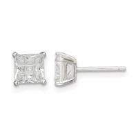 Sterling Silver 5mm Square Laser-cut CZ Basket Set Stud Earrings view 1