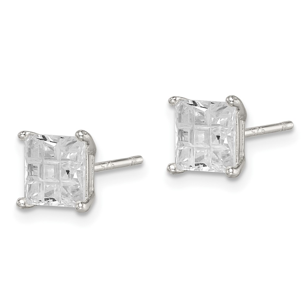 Sterling Silver 6mm Square Laser-cut CZ Basket Set Stud Earrings (QE7530)