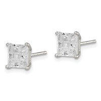 Sterling Silver 6mm Square Laser-cut CZ Basket Set Stud Earrings view 2