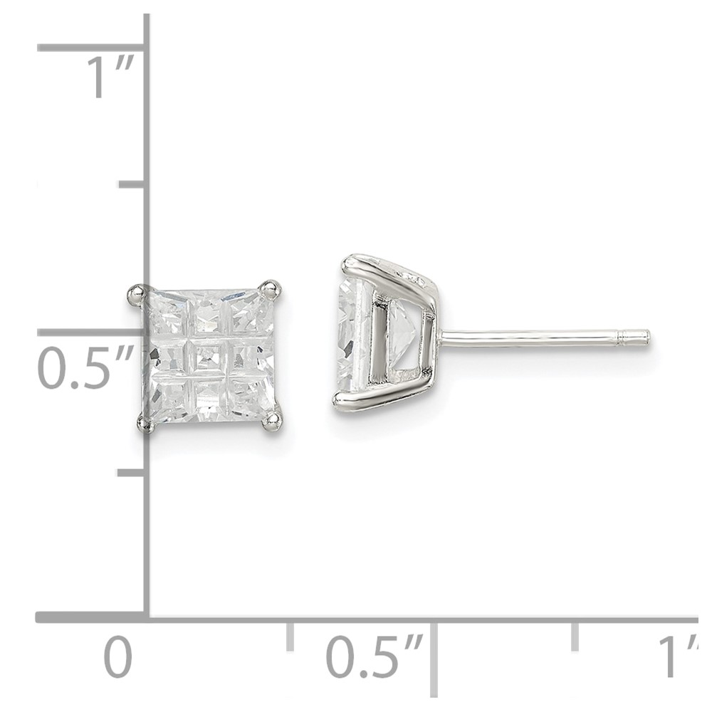 Sterling Silver 6mm Square Laser-cut CZ Basket Set Stud Earrings (QE7530)