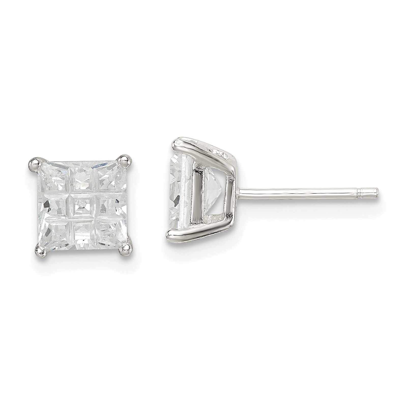 Sterling Silver 6mm Square Laser-cut CZ Basket Set Stud Earrings (QE7530)