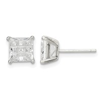 Sterling Silver 6mm Square Laser-cut CZ Basket Set Stud Earrings view 1