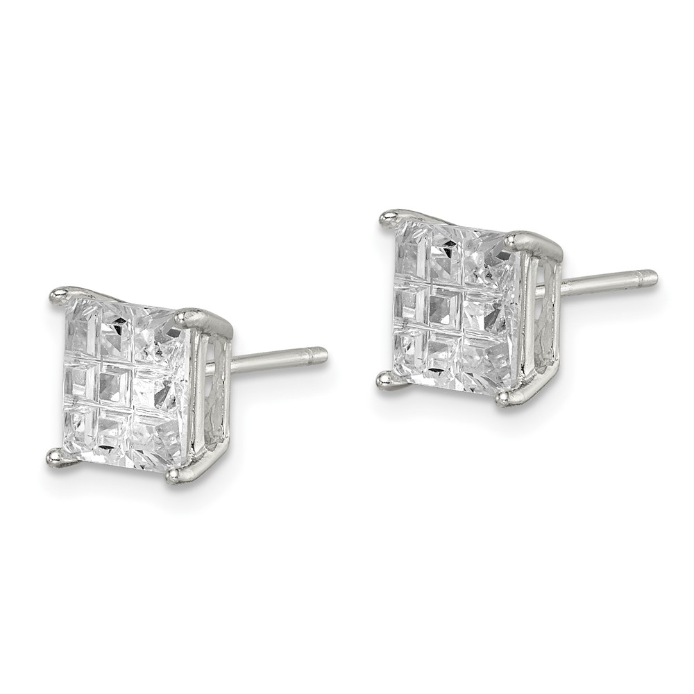 Sterling Silver 7mm Square Laser-cut CZ Basket Set Stud Earrings (QE7531)