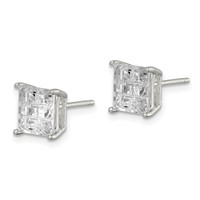 Sterling Silver 7mm Square Laser-cut CZ Basket Set Stud Earrings view 2