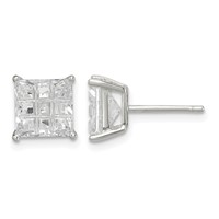 Sterling Silver 7mm Square Laser-cut CZ Basket Set Stud Earrings view 1