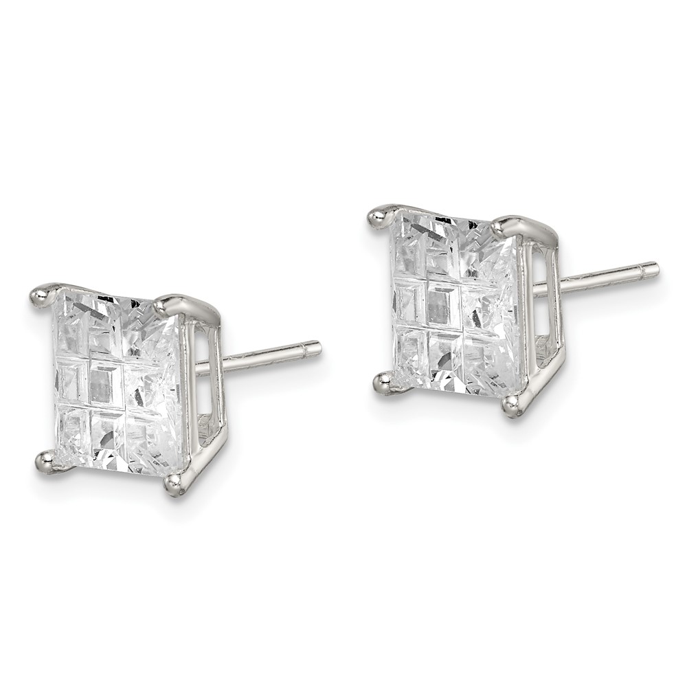 Sterling Silver 8mm Square Laser-cut CZ Basket Set Stud Earrings (QE7532)