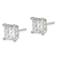 Sterling Silver 8mm Square Laser-cut CZ Basket Set Stud Earrings view 2