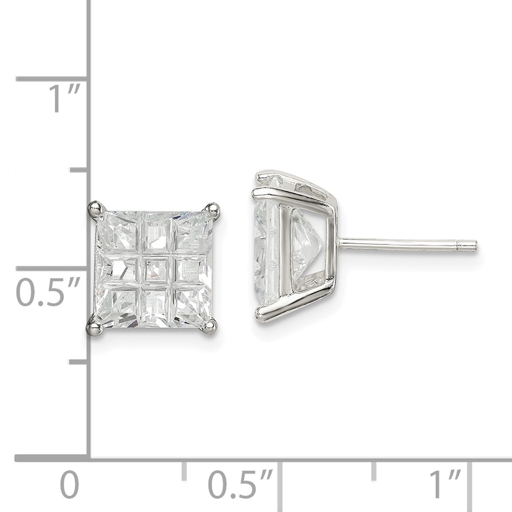 Sterling Silver 8mm Square Laser-cut CZ Basket Set Stud Earrings (QE7532)