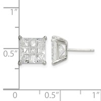 Sterling Silver 8mm Square Laser-cut CZ Basket Set Stud Earrings view 4