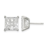 Sterling Silver 8mm Square Laser-cut CZ Basket Set Stud Earrings view 1