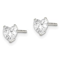 Sterling Silver Polished 5mm Heart 3 Prong Basket Set CZ Stud Earrings view 2