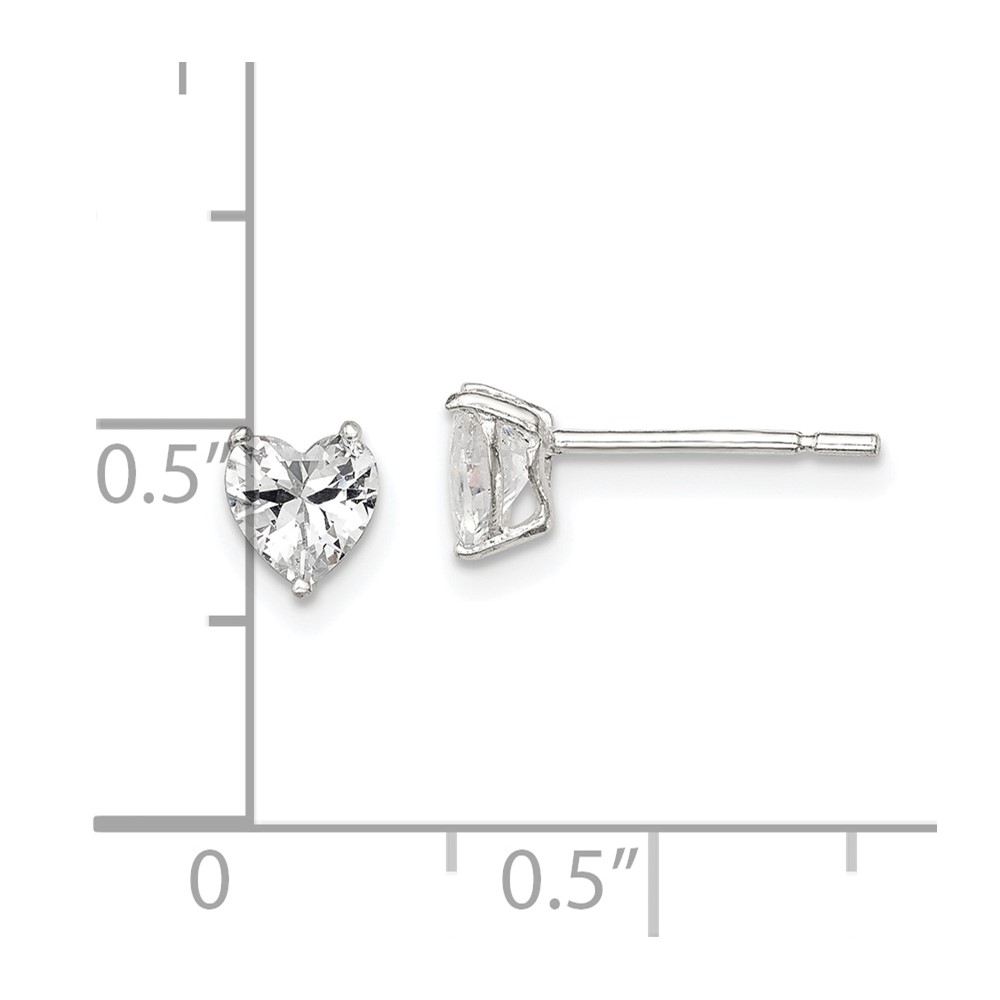 Sterling Silver Polished 5mm Heart 3 Prong Basket Set CZ Stud Earrings (QE7536)