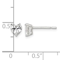 Sterling Silver Polished 5mm Heart 3 Prong Basket Set CZ Stud Earrings view 4