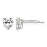 Sterling Silver Polished 5mm Heart 3 Prong Basket Set CZ Stud Earrings view 1