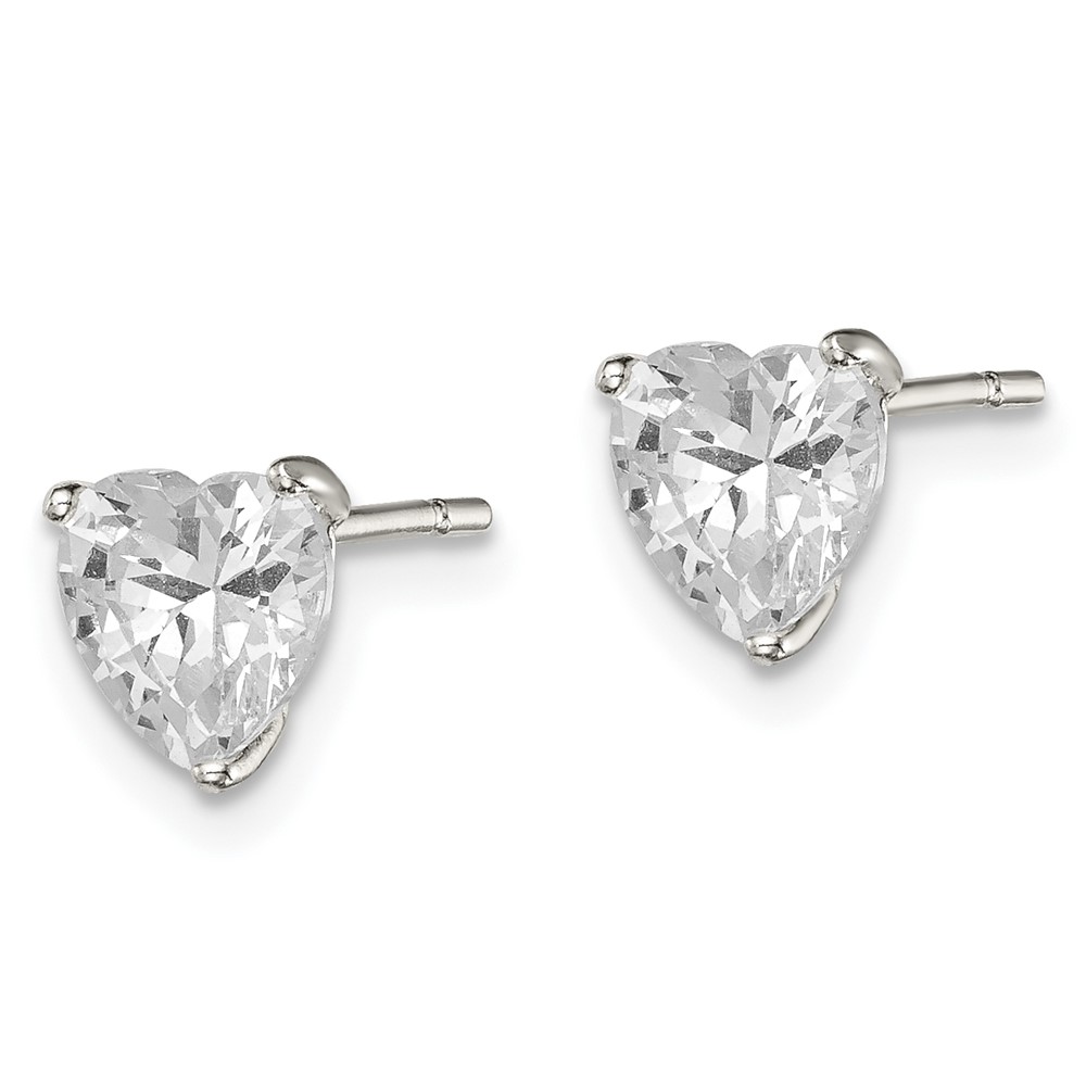 Sterling Silver Polished 6mm Heart 3 Prong Basket Set CZ Stud Earrings (QE7537)