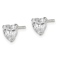 Sterling Silver Polished 6mm Heart 3 Prong Basket Set CZ Stud Earrings view 2