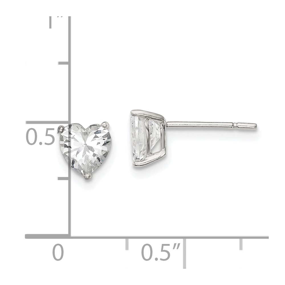 Sterling Silver Polished 6mm Heart 3 Prong Basket Set CZ Stud Earrings (QE7537)
