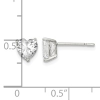 Sterling Silver Polished 6mm Heart 3 Prong Basket Set CZ Stud Earrings view 4