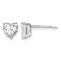 Sterling Silver Polished 6mm Heart 3 Prong Basket Set CZ Stud Earrings view 1