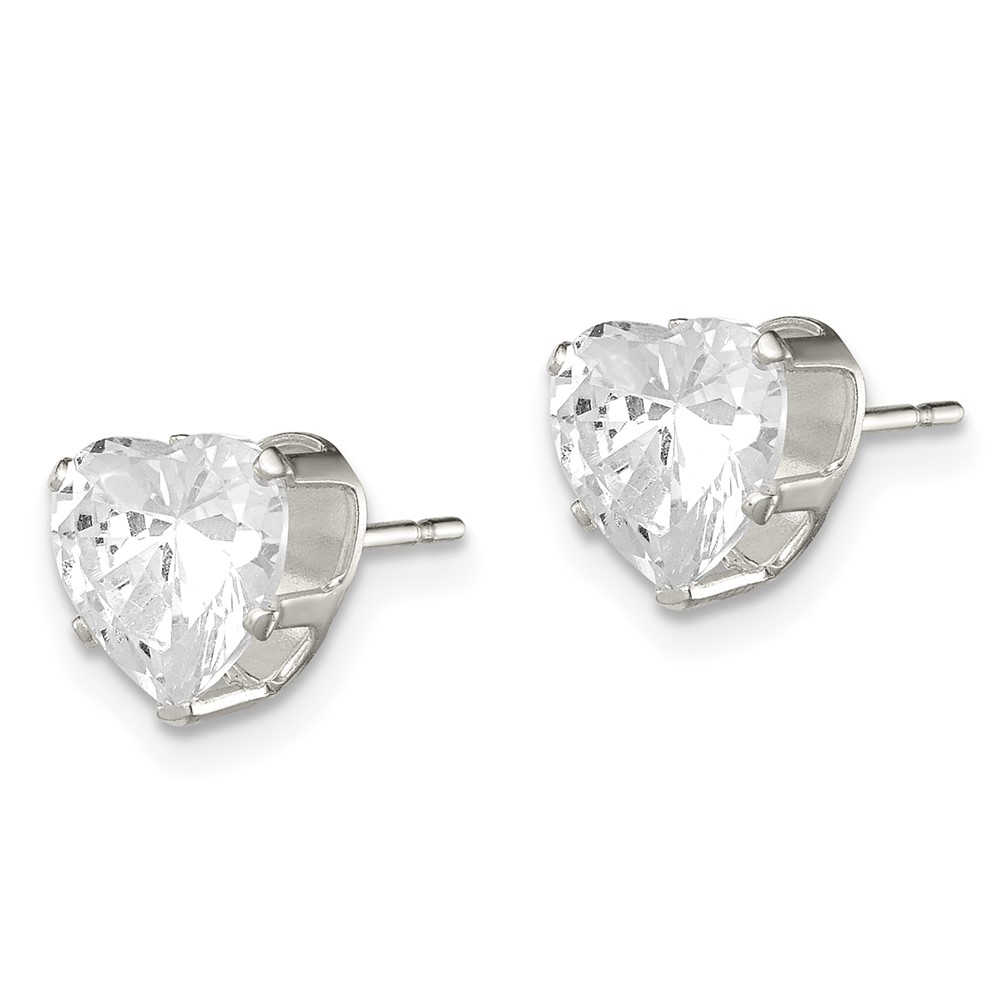 Sterling Silver Polished 7mm Heart Snap Set CZ Stud Earrings (QE7538)
