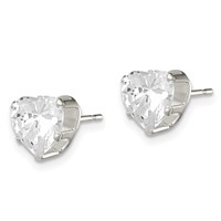 Sterling Silver Polished 7mm Heart Snap Set CZ Stud Earrings view 2