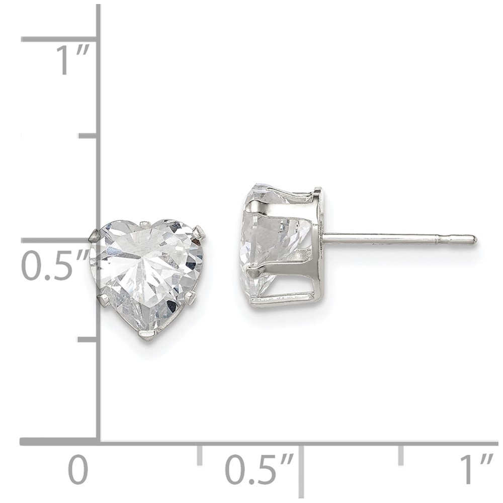 Sterling Silver Polished 7mm Heart Snap Set CZ Stud Earrings (QE7538)
