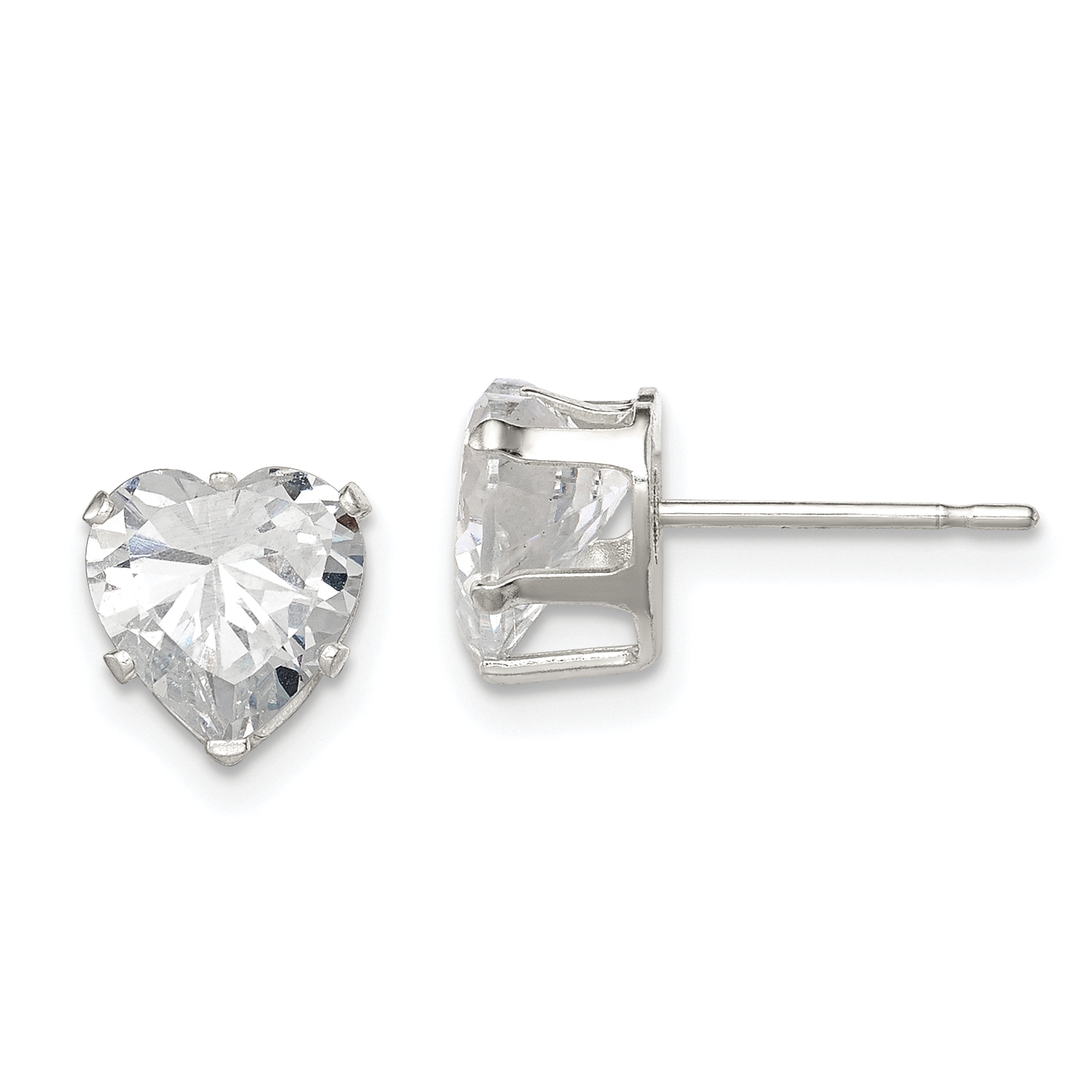 Sterling Silver Polished 7mm Heart Snap Set CZ Stud Earrings (QE7538)
