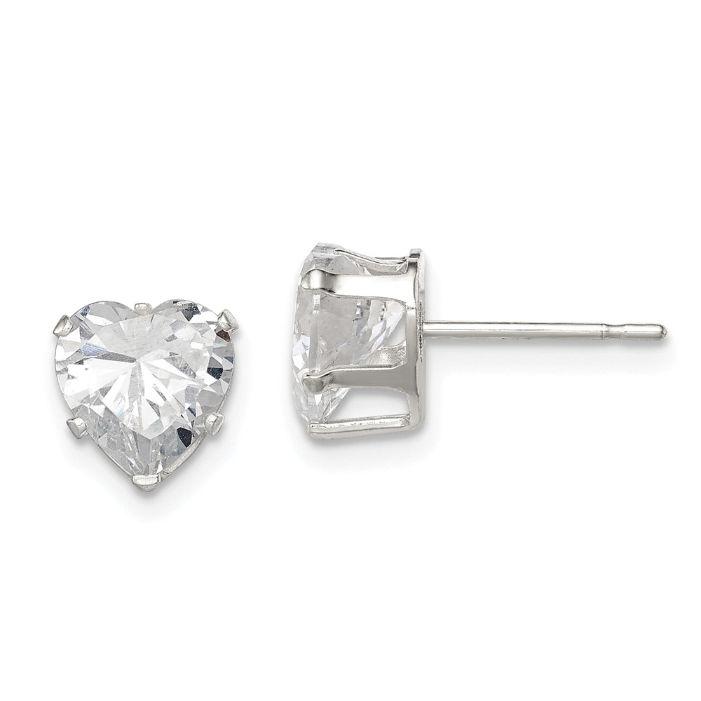 Sterling Silver Polished 7mm Heart Snap Set CZ Stud Earrings (QE7538)