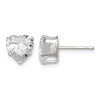 Sterling Silver Polished 7mm Heart Snap Set CZ Stud Earrings view 1